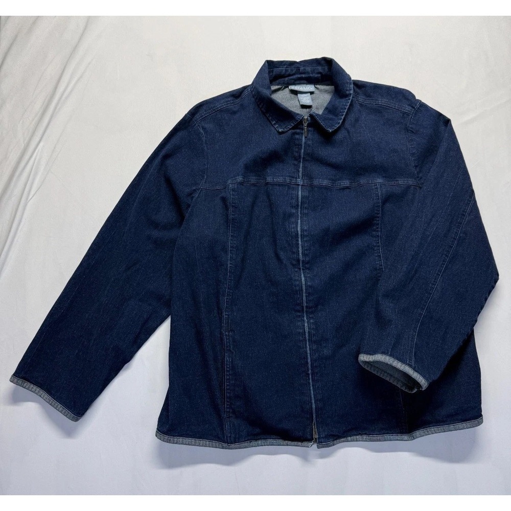 Liz & Me Jacket Womens 2X (22/24) Blue Dark Wash Denim Cotton Full Zip Casual